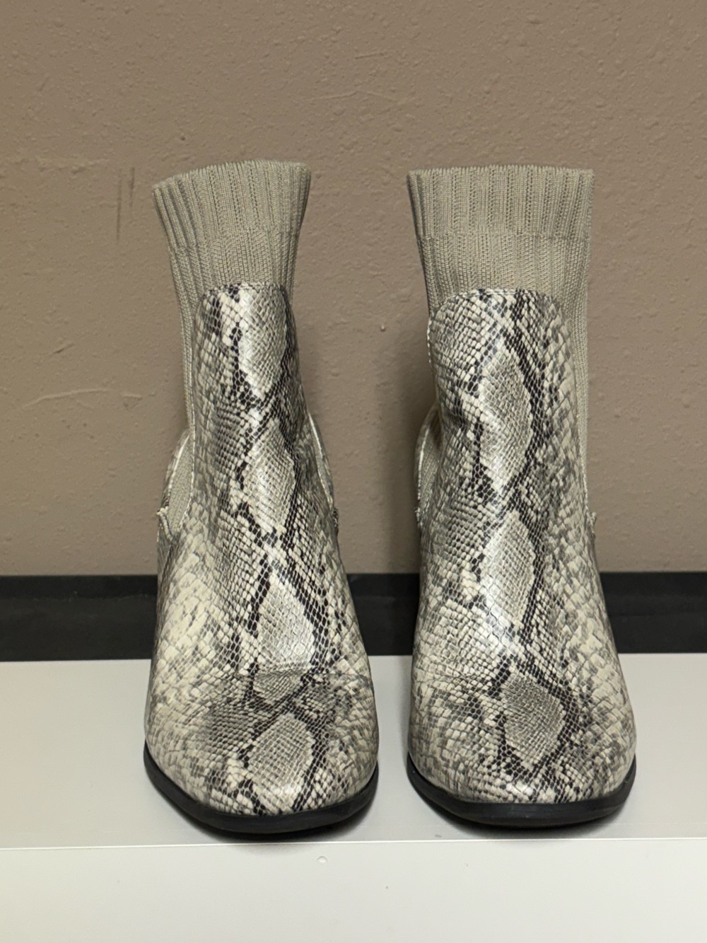 Neutral Snake-Print Sock Bootie - Women's Fashion Ankle Boots